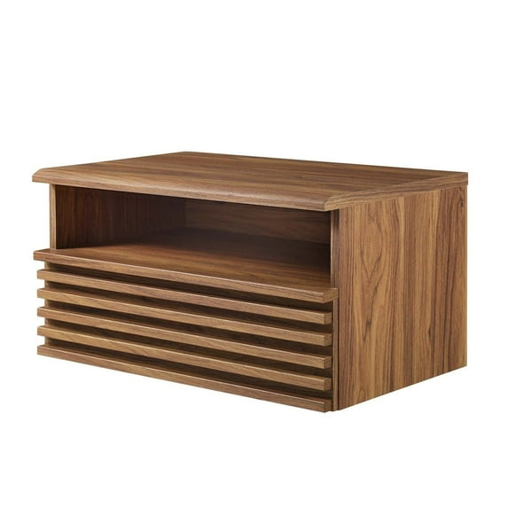Wall Mount Nightstand Side End Table, Walnut, Wood, Mid Century Bedroom Living, Modern Contemporary HB35716