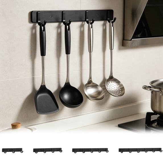 Wall Mount No Drill Hook Rack Aluminum – Multi Purpose Storage Hooks for Bathroom, Bedroom, Kitchen, Towels, Coats and Household Items