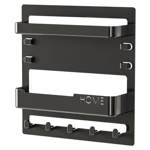Wall Mount Organizer, 9.1X9.5inch Sturdy No Drill Multi-Compartment Wall Storage Rack with Hooks, Space Saving Versatile Holder for Keys, Mail, Small Items Accessories, Entryway, Kitchen, Bedroom