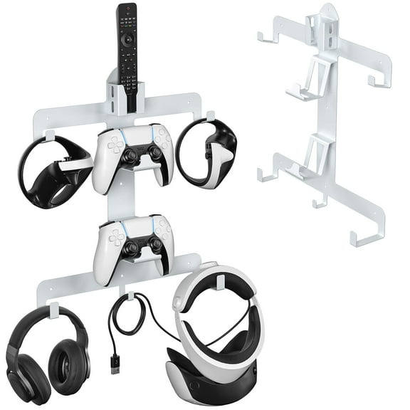 Wall Mount for PS VR2 Wall Mount Storage Stand for Playstation VR2 Headset,Sturdy Steel Wall Mount Bracket for PS Virtual Reality Headset with Controller Holder & Headphone Hanger Screws
