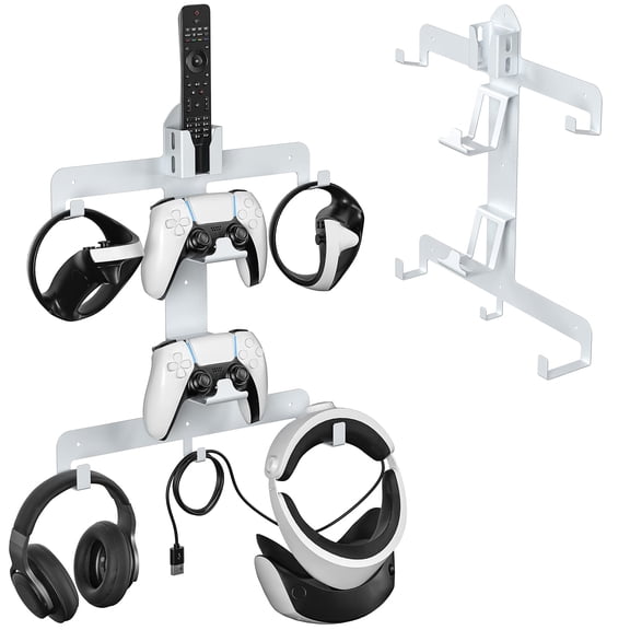 Wall Mount for PS VR2 Wall Mount Storage Stand for Playstation VR2 Headset,Sturdy Steel Wall Mount Bracket for PS Virtual Reality Headset with Controller Holder & Headphone Hanger Screws