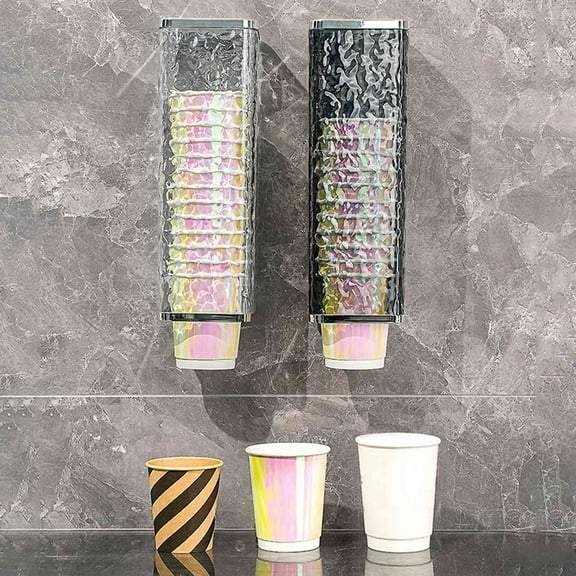 Wall Mount Paper Cup Dispenser, Non-perforated Plastic Holder for 11oz Cups, Clear & Gray, No Tools Llation & Easy Cleaning for Home Kitchen or Office Breakroom Use,Vsgery