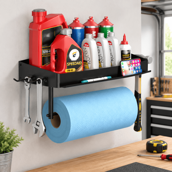 Wall-Mount Paper Towel Holder, Black, 12.8-Inch, Sturdy Iron Storage ...