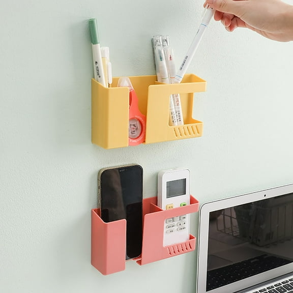 Wall Mount Phone Holder Strong Adhesive Bedside Phone Shelf with Charging Port Sticky Remote Storage Box Punch-Free Organizer for Bathroom Kitchen Office