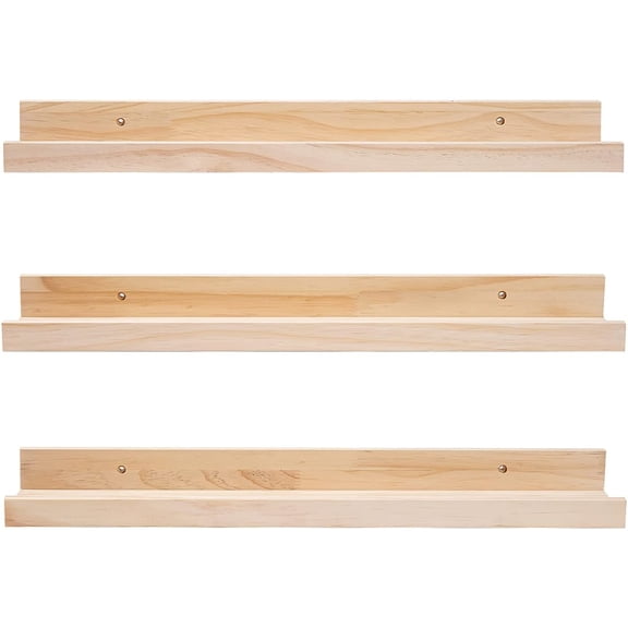Wall Mount Picture Ledge Wooden Wall Shelf For Home Decoration Nursery Book Shelves For Bedroom, 24 Inch Floating Shelves Natural Wood Set Of 3, Living Room, Office, Kitchen, 3 Same Dimensions