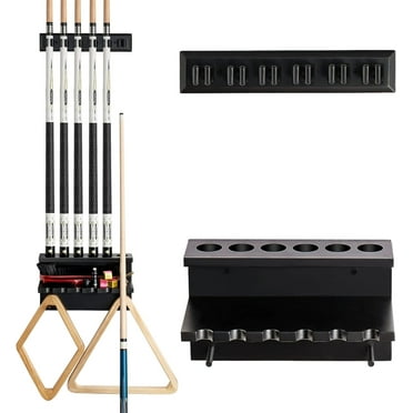 Wall Mount Pool Cue Rack for 6 Sticks - Hardwood Billiards Storage Organizer with Durable Mounting - Pool Table Accessories Equipment for Game Room or Bar