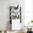 thumbnail image 1 of Wall Mount Pot Lid Organizer Rack Iron For Home Kitchen Cabinets, Black And Chrome Finish, Adhesive Or Over-Door Install, Curved Slots For Neat Storage, 1 of 6