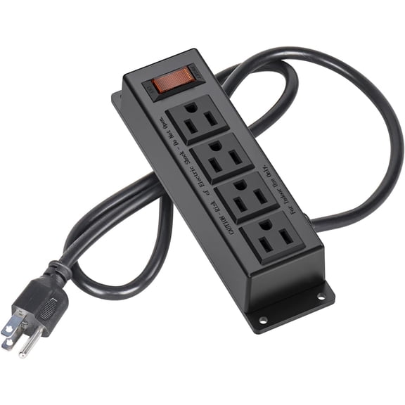 Wall Mount Power Outlet Strip 4 Outlet Mountable Power Strip with Switch 3ft Cord Under Desk Power Strip for Office/Industrial/Home Flat Plug Black