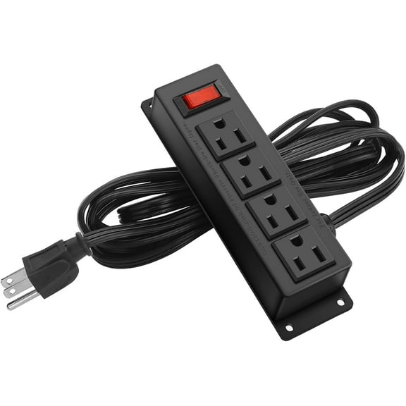 Wall Mount Power Outlet Strip, 4 Outlet Mountable Power Strip with Switch, Under Desk Power Strip Connect with 6ft Cord Mount Under Desk, Workbench, Nightstand, Dresser, Table.(Black)