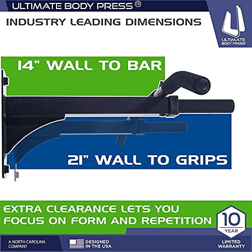 Wall Mount Pull Up Bar with Extra Clearance, Fits 16" Studs by