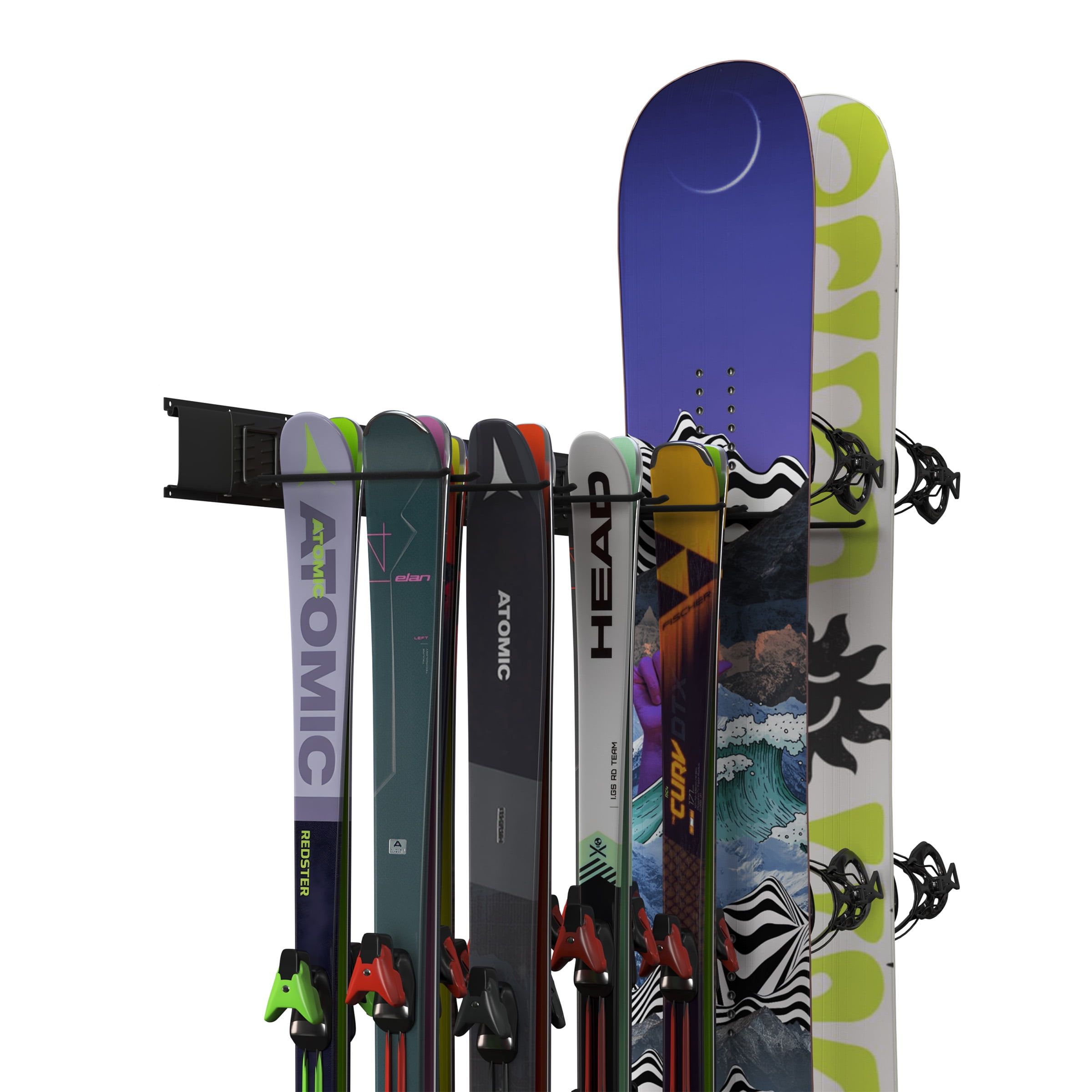 Heavy-Duty Black Steel Wall-Mounted Ski and Snowboard Rack