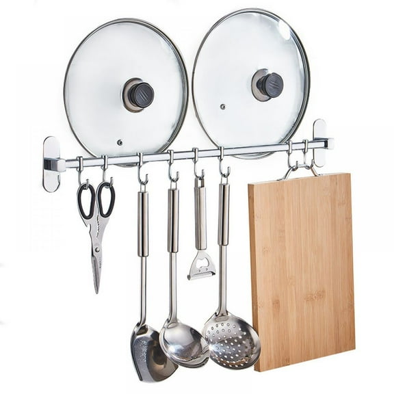 Stainless Steel Utensil Rack, Wall Mount Rail for Space Saving Organization, Professional Chef Style Kitchen Storage, Customizable Hooks for Easy Access (40cm Length)