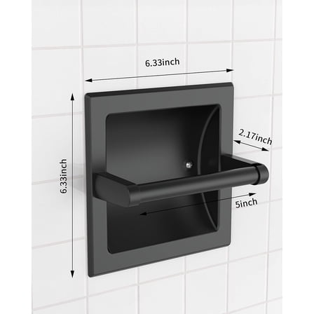 Wall-Mount Recessed Toilet Paper Holder, Matte Black SUS304 Stainless Steel Pivoting Roll Dispenser for Large Bathroom Tissue Rolls