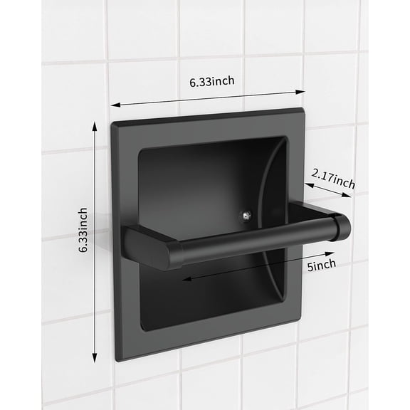 Wall-Mount Recessed Toilet Paper Holder, Matte Black SUS304 Stainless Steel Pivoting Roll Dispenser for Large Bathroom Tissue Rolls