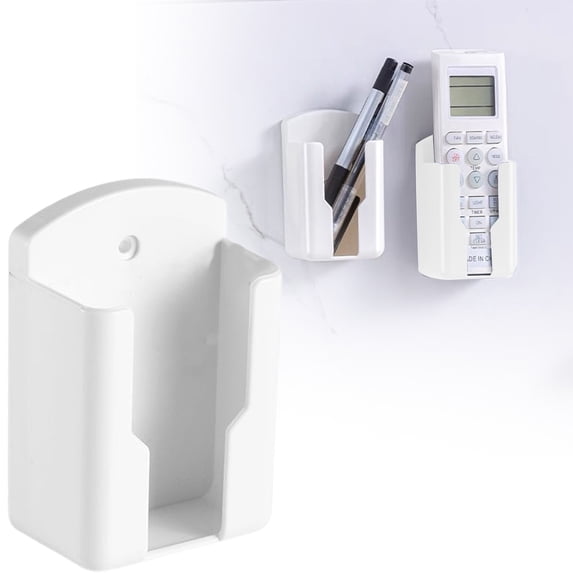 Wall-Mount Remote Control Holder (White) - Adhesive Storage Box for TV & AC Remotes. No-Drill, Space-Saving!