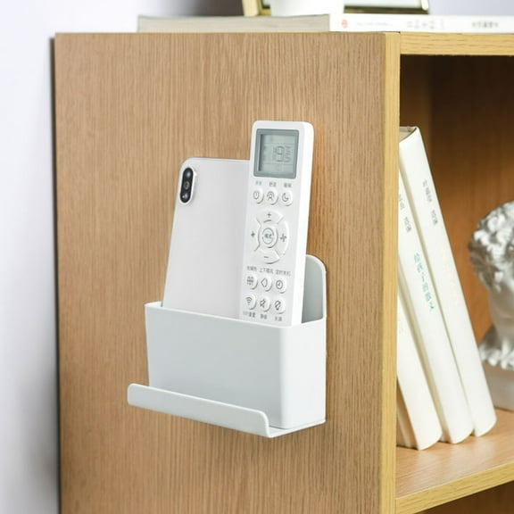 Wall Mount Remote Control Holder with Phone Stand | No-Drill ABS Plastic Storage Box for Living Room & Bedroom, Gray
