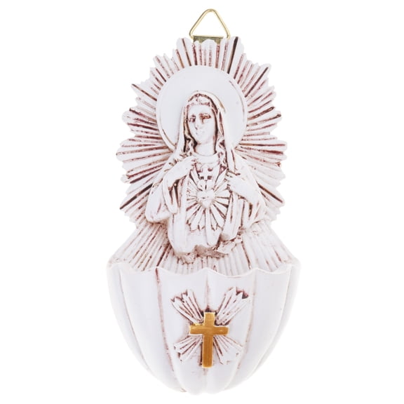 Wall Mount Resins Holy Water Font Key Box Religious Art Hanging Ornament for Home Decors and Key Storage Organizers