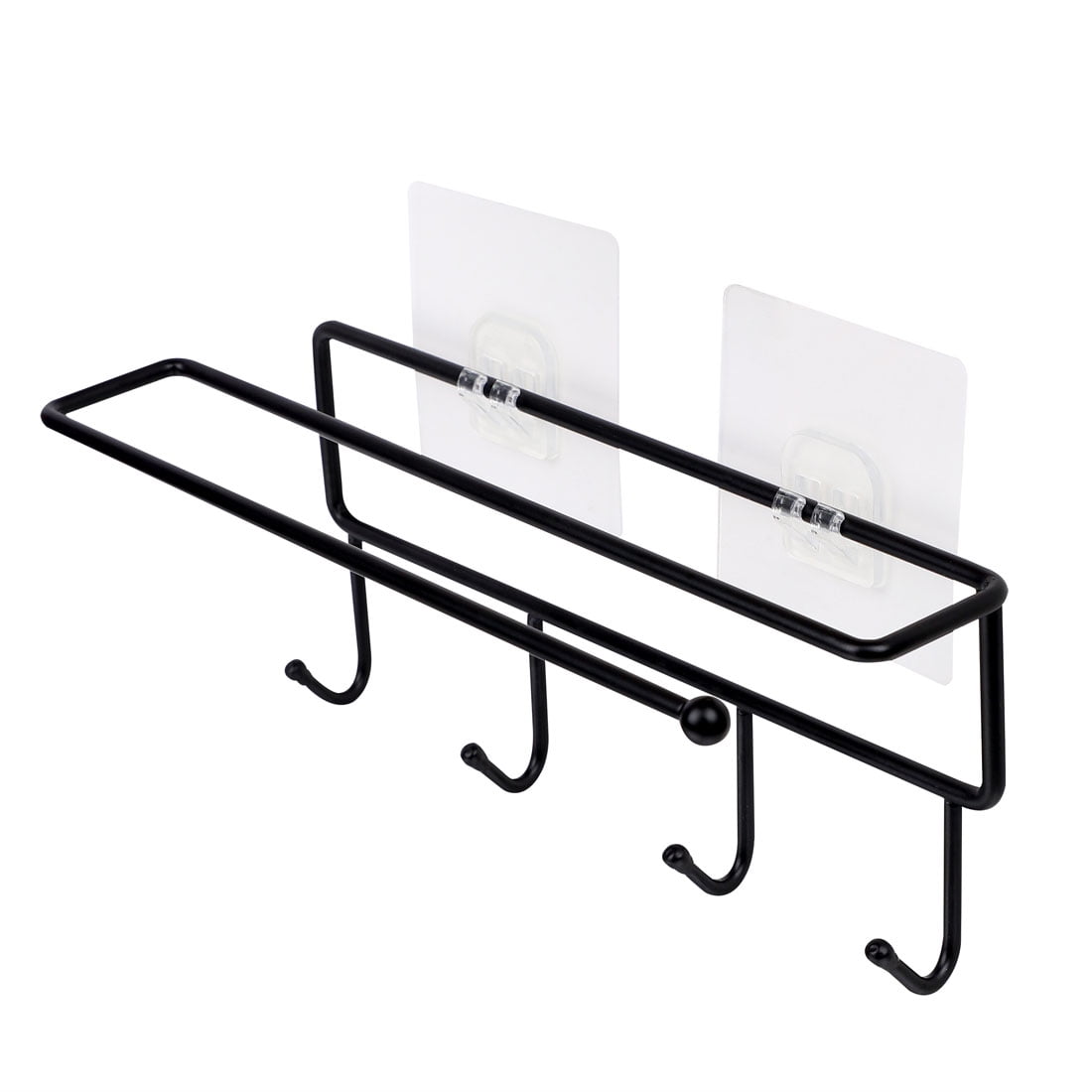 Wall Mount Roll Paper Towel Holder with Hook for Bathroom Garage Black