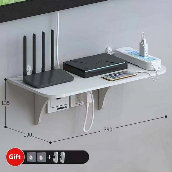 Wall Mount Router Shelf Punch-free TV Set-top Box Floating Hanging Rack Home Power Strip Wifi Router Storage Holder Wood