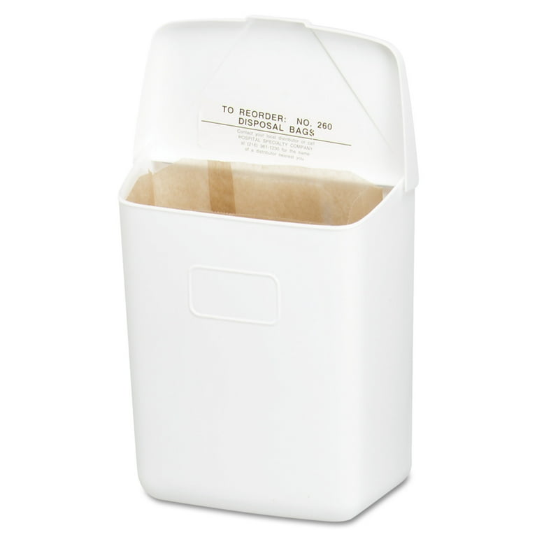 Wall Mount Sanitary Napkin Receptacle-PPC, 1 gal, PPC Plastic, White Wall Mount Sanitary Napkin Receptacle-PPC, 1 gal, PPC Plastic, White