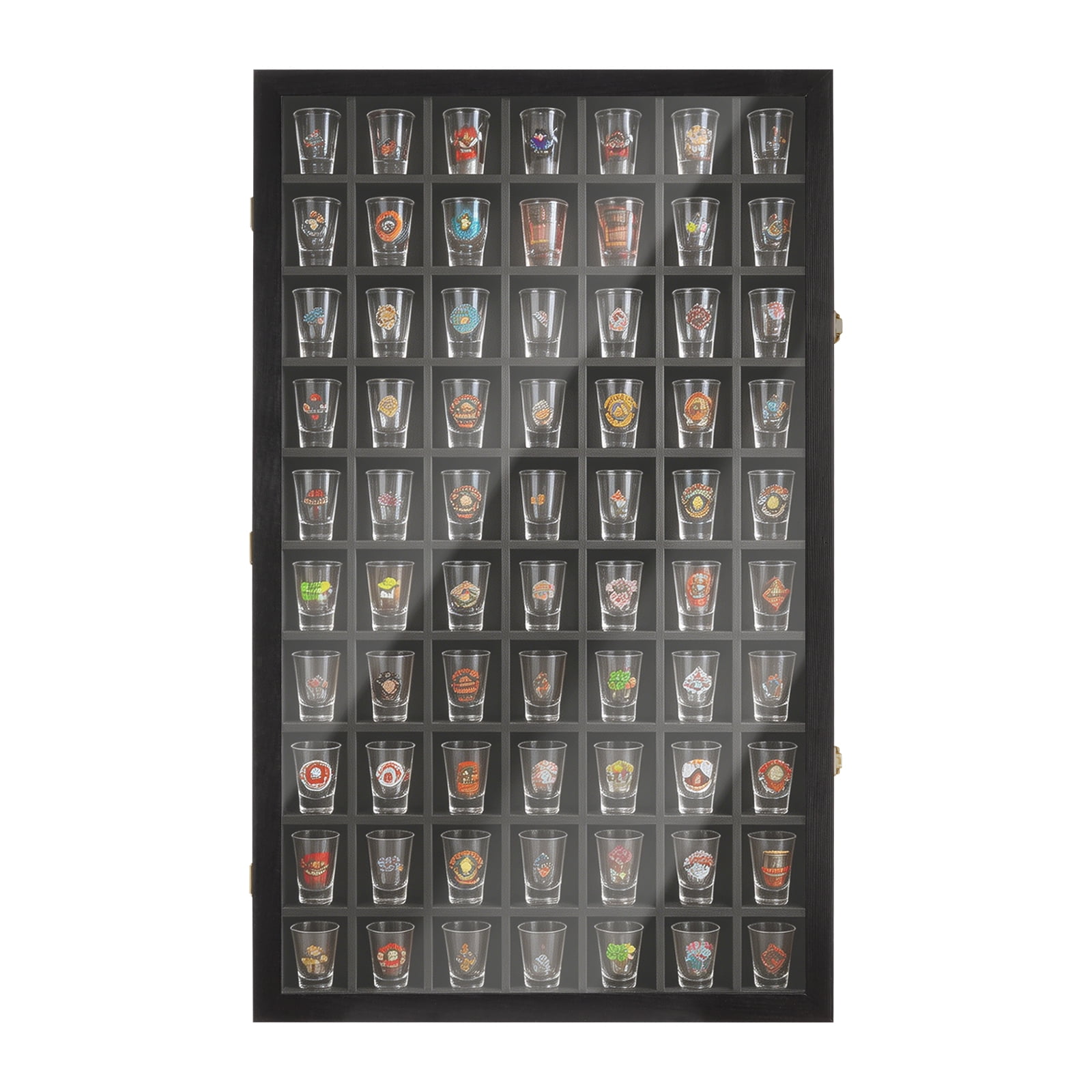 Wall Mount Shot Glass Shadow Box, Pine Wood Collectible Display Cabinet ...