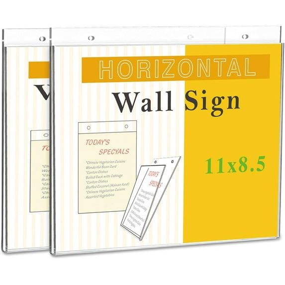 Wall Mount Sign Holder, 11 x 8.5, Horizontal, Clear, 2/Pack