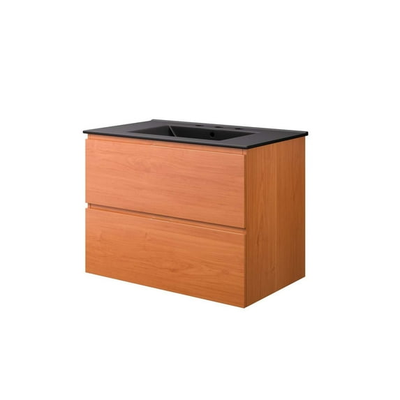 Wall Mount Sink Vanity Cabinet, Cherry Black, Melamine Wood , Hotel Bedroom Bathroom, Modern Contemporary HB34106