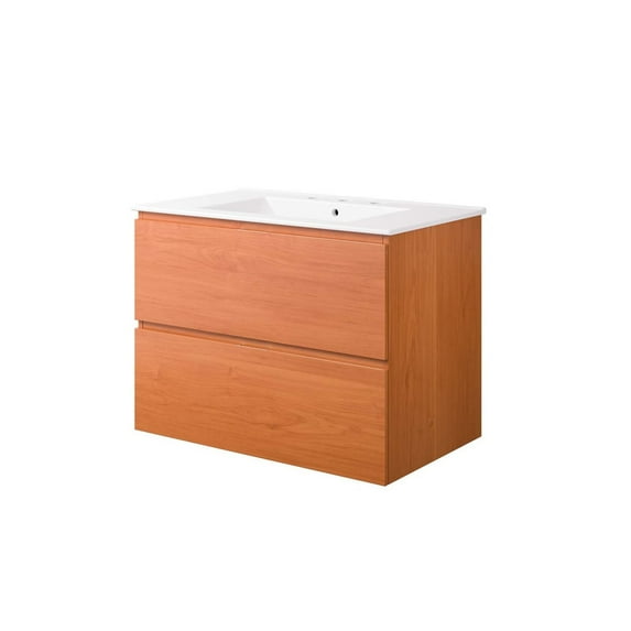 Wall Mount Sink Vanity Cabinet, Cherry White, Melamine Wood , Hotel Bedroom Bathroom, Modern Contemporary HB34107