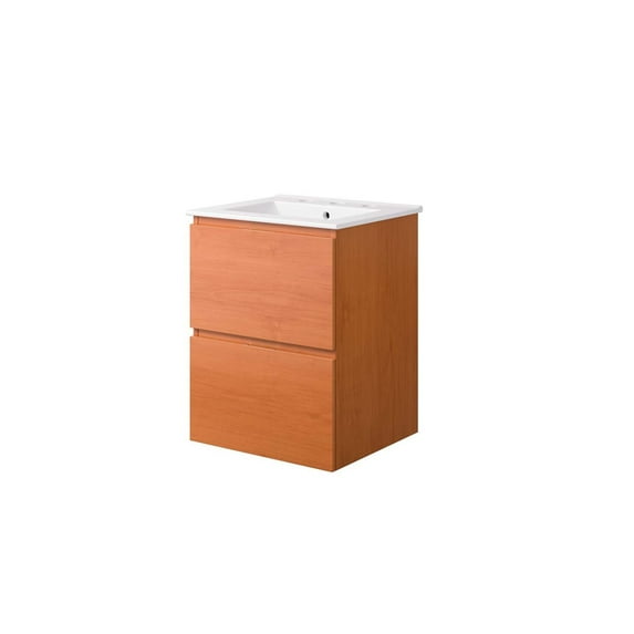Wall Mount Sink Vanity Cabinet, Cherry White, Wood, Hotel Bedroom Bathroom, Modern Contemporary HB34103