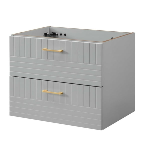 Wall Mount Sink Vanity Cabinet, Light Grey Gray, Wood, Hotel Bedroom Bathroom, Modern Contemporary HB33626