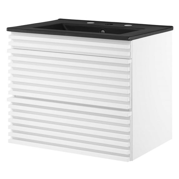 Wall Mount Sink Vanity Cabinet, White Black, Wood, Mid Century Hotel Bedroom Bathroom, Modern Contemporary HB33655
