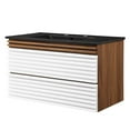 thumbnail image 1 of Wall Mount Sink Vanity Cabinet, White Walnut Black, Wood, Mid Century Hotel Bedroom Bathroom, Modern HB33676, 1 of 9