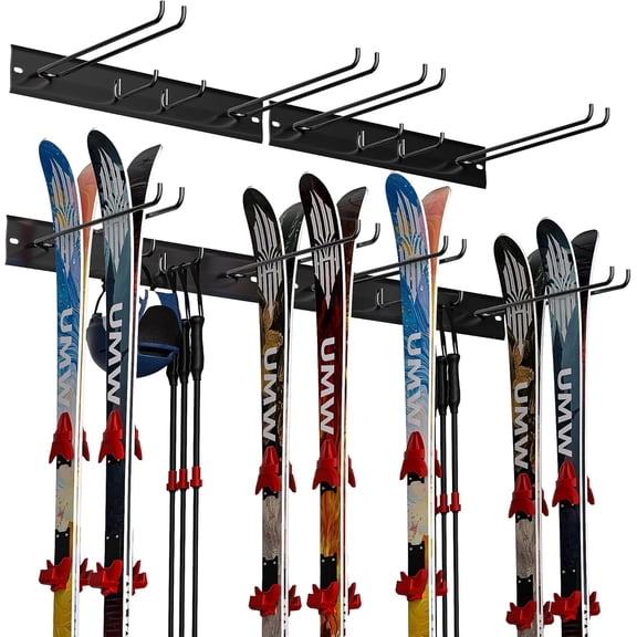 Wall Mount Ski Rack, Garage Storage Hangers For 8 Pairs of Skis