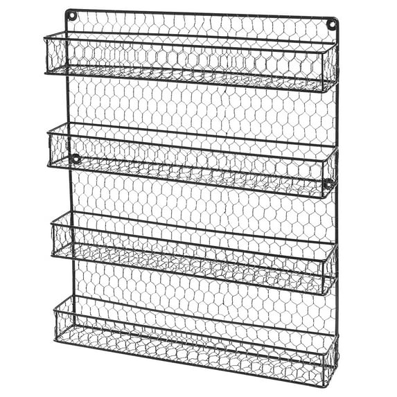 Wall Mount Spice Rack Organizer 4 Tier Hanging Spice Shelf Black