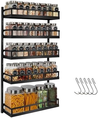Wall Mount Spice Rack Organizer 5 Tier Height-Adjustable Hanging Spice ...