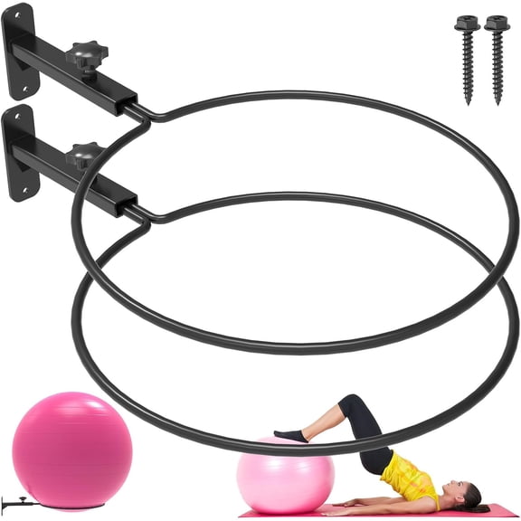 Wall Mount Stability Ball Storage Rack for 26" Large Balls, Adjustable Heavy Duty Exercise Holder Home Gym, Metal Bracket Yoga Ball, Swiss Physio Medicine