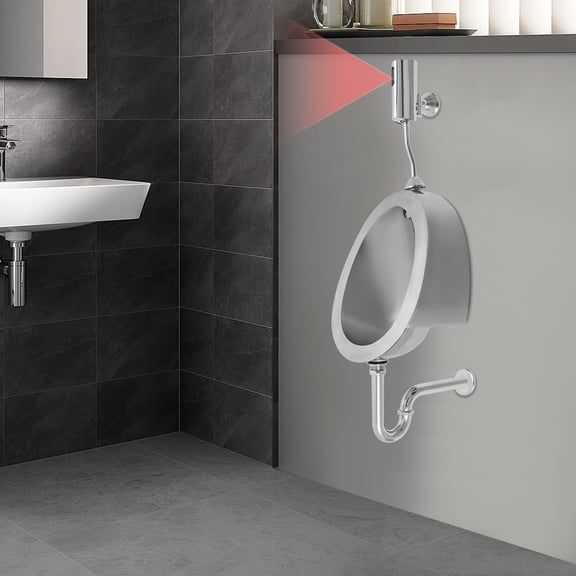 Wall Mount Stainless Steel Urinal with Auto Sensor Flush, Oval Wire Drawing Men Urinal Smooth Drainage for Hotel Mall School Office Restroom