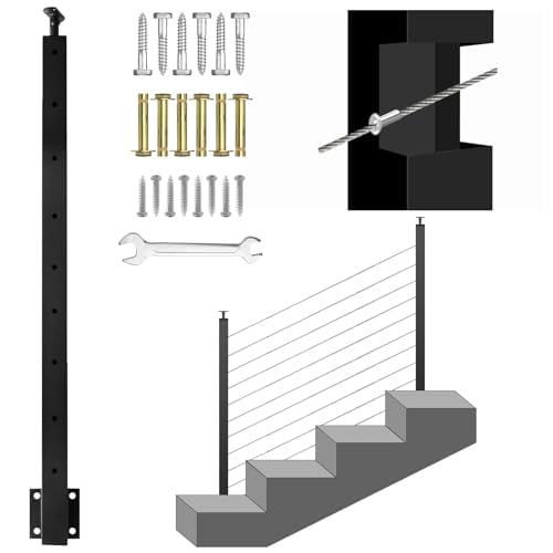 Wall Mount Stair Cable Railing Post 42" x 2" x 2",Left Side 30 Angle Hole Deck Stair Post Cable Handrail Post,Deck Railing Pre-Drilled Pickets with Adjustable Top Cable Railing Post (1Pack)