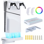 Wall Mount Stand for PS5 Slim,Vertical Stand pour PS5 Slim Digital & Disc Edition Console,with 8 RGB Lights LED & 3xUSB & Controller hanger
