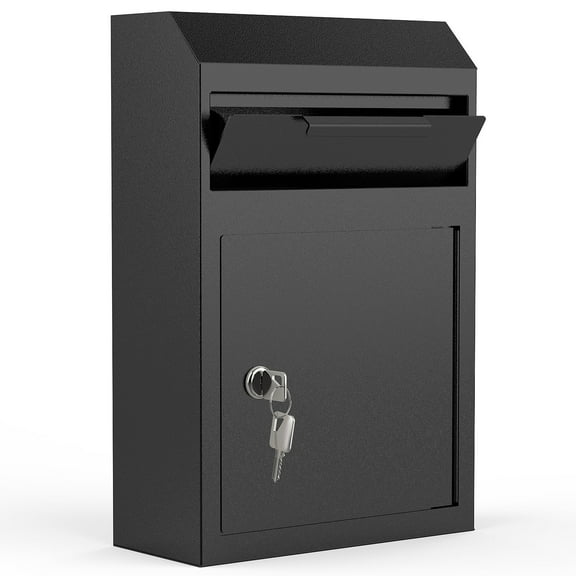 POCHAR Metal Drop Box Locking Cabinet Mailbox Secure Anti-Theft Wall Mounting Kit for Mail Deposit Key Return Black
