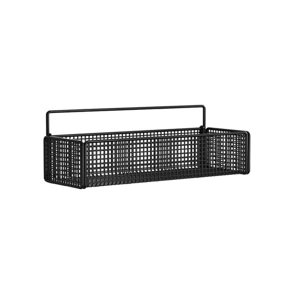 Wall Mount Storage Basket,Easy Clean Metal Grid Hanging Shelf for Office Kitchen Entryway,Black