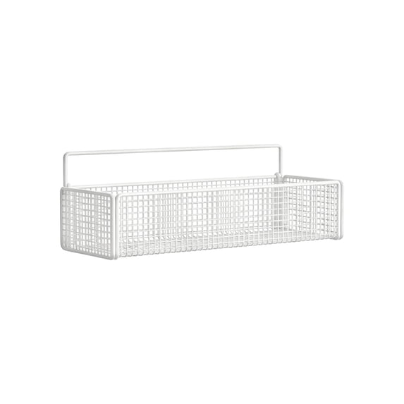 Wall Mount Storage Basket,Easy Clean Metal Grid Hanging Shelf for Office Kitchen Entryway,White