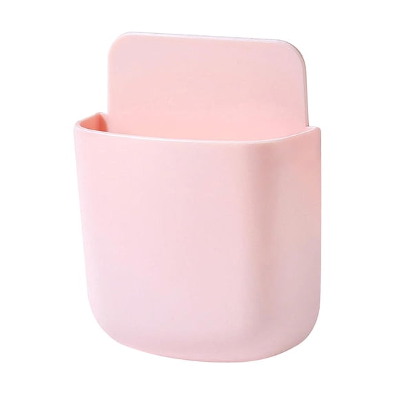 Wall Mount Storage Box, Self-Adhesive Remote Control Holder, No Drill Wall Hanging Organizer for Phone Charging Office Desk, Pink