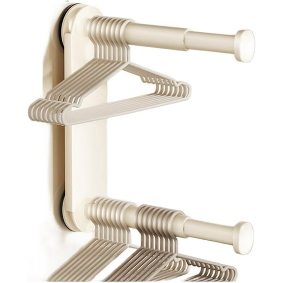 Wall Mount Suction Cup Hanger with Adjustable Hook - Foldable Telescopic Organizer for Bathroom, Balcony, Closet, Space Saving Storage(XX-White)