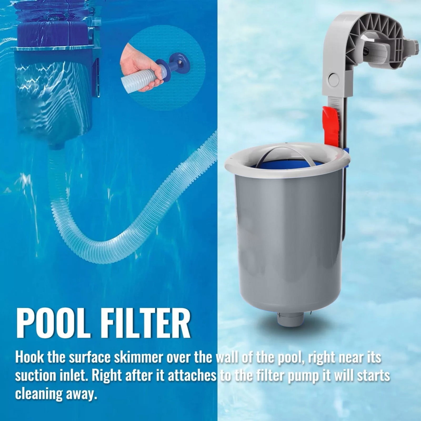 Wall Mount Surface Skimmer Cleans Above Ground Pools Attracts Floating