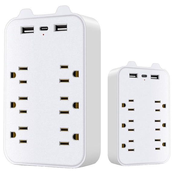 Wall Mount Surge Protector, 6 AC Outlets, 2 USB + 1 Type C, Surge Protection for Home, Office, White