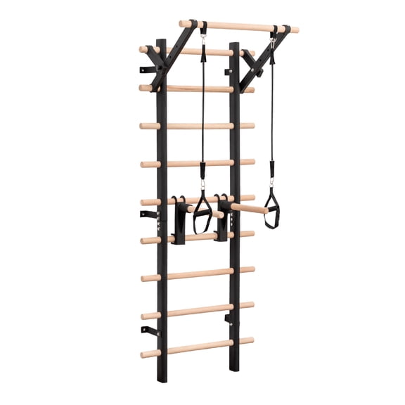 Wall Mount Swedish Ladder Home Gym Training Stall Bar with Adjustable Pull Up Dip Bars & Resistance Straps, Max 286lbs Capacity