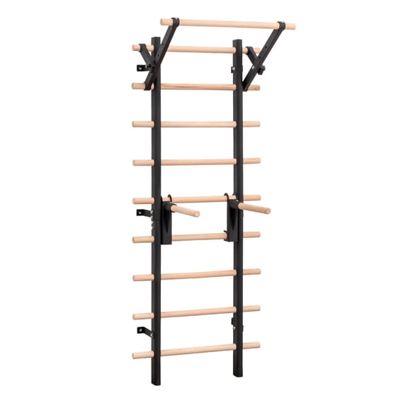 Wall Mount Swedish Ladder Stall Bar with Adjustable Pull-Up Dip Bars, Max 286lbs Capacity, All-in-One Home Gym Training Station