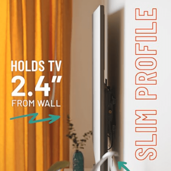 Wall Mount TV Bracket for TVs Up to 90" - Low Profile Design Tilts to Eliminate Glare - Includes Drilling Template & Can Be Leveled After Install - UL Listed for ty