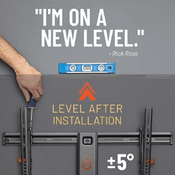 Wall Mount TV Bracket for TVs Up to 90" - Low Profile Design Tilts to Eliminate Glare - Includes Drilling Template & Can Be Leveled After Install - UL Listed for ty